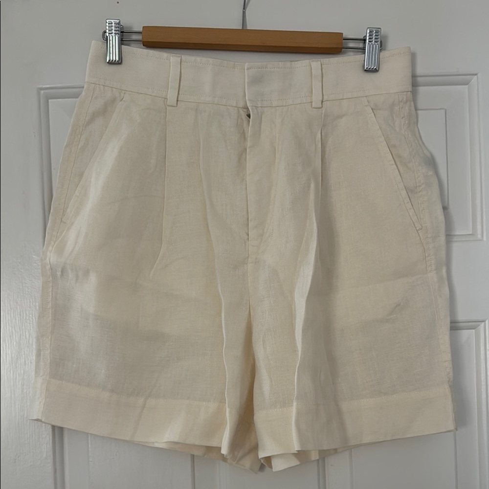 Everlane Cream High Waist Tailored Linen Shorts
